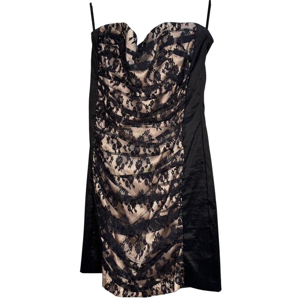 Jessica McClintock for Gunne Sax Min Dress Junior 11 Black Lace Ruched Strapless